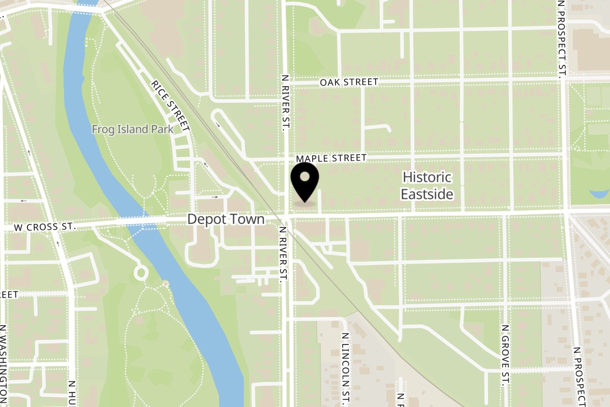 Map showing the location of Thompson & Co. on 400 N River St in Ypsilanti
